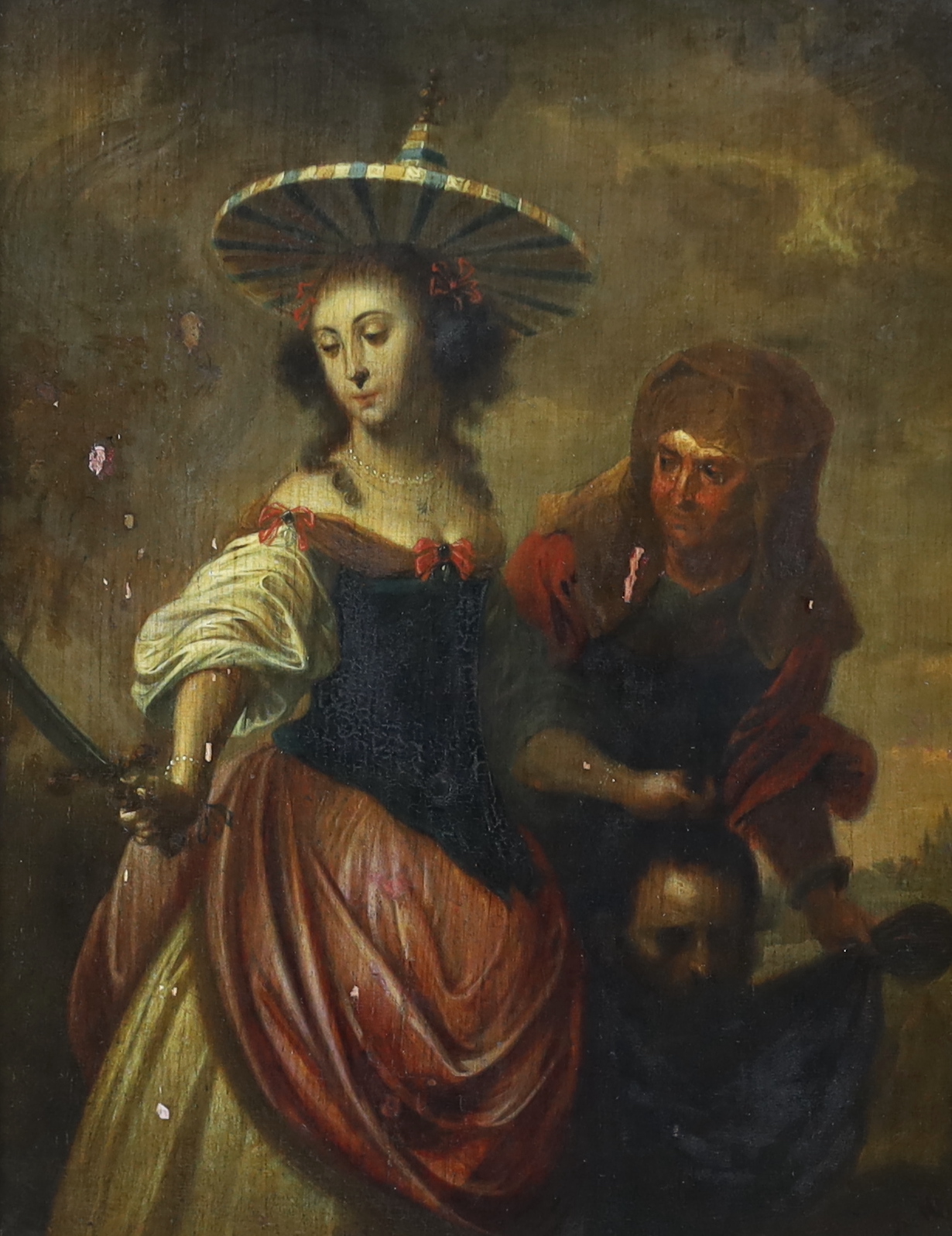 18th century French / Dutch School, Judith with the head of Holofernes, oil on panel, 23.5 x 17.5cm